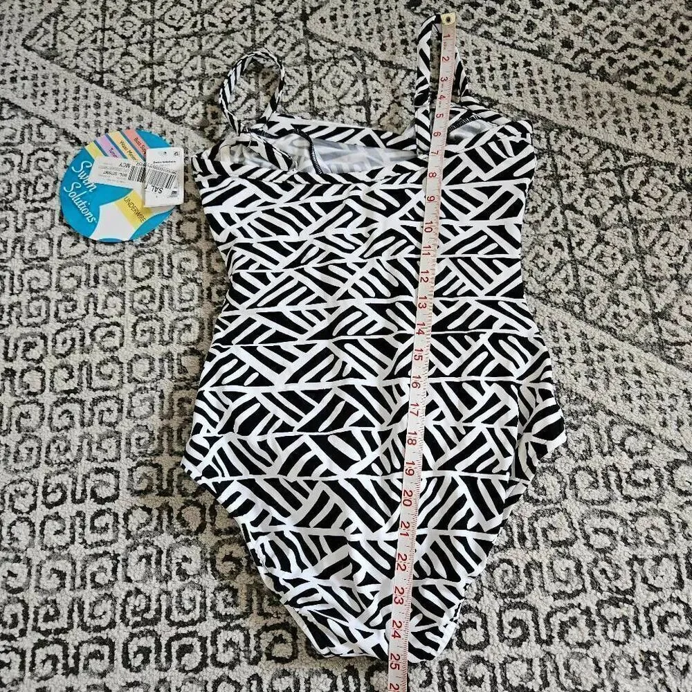 Swim Solutions Geo Print Crossover-Front One-Piece Swimsuit Size 8 in Black and - Picture 7 of 7